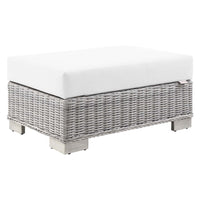 Modway Conway Outdoor Patio Wicker Rattan Ottoman - Light Grey/White-Outdoor Patio Ottoman