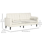 HOMCOM - Canapé 3 places avec coussin de dossier, oreillers et pieds en bois - blanc crème-Les surpiqûres verticales lui donnent une allure élégante dans votre intérieur 