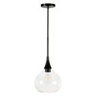 Hudson&Canal Ida 9.5" Wide Pendant with Glass Shade - Matte Black/Clear-Mid-century modern design for your entryway, foyer, or kitchen