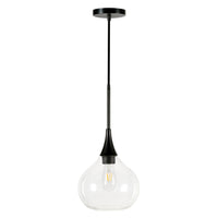 Hudson&Canal - Suspension Ida , 24 cm de large, avec abat-jour en verre - Noir mat/transparent-Design moderne du milieu du siècle pour votre entrée, votre foyer ou votre cuisine