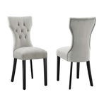 Modway Silhouette Performance Velvet Dining Chairs - Light Grey - 2 Pack-Solid Wood Frame