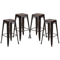 Flash Furniture Commercial Grade 30" High Backless Distressed Copper Metal Indoor-Outdoor Barstool-Set of 4 Stackable Industrial Style Modern Stools