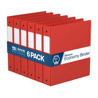 Davis Group Premium Economy Binder - Round Ring - 1.5" - Red - 6 Pack-3 Ring Binder