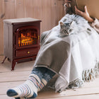 HOMCOM 16" 750/1500W Freestanding Electric Fireplace Heater - Red-No venting electric with two heat setting to warm 162-216 sqft area  