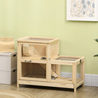 PawHut - Cage à hamster en bois à 2 niveaux avec cabane - 31 po x 16 po x 23,5 po-Plateau inférieur pour un nettoyage rapide. Trou intérieur servant d'entrée