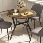 HOMCOM Round Dining Table with Steel Frame for Kitchen - Rustic Brown-Anti-slip foot pads ensure stability and protect the floor from scratches