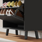 HOMCOM Narrow Shoe Storage Cabinet with 2 Flip Drawers - Black-Non-slip foot pads protect your floor from scratches