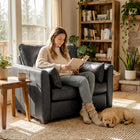 HOMCOM - Fauteuil d’appoint en cuir PU avec siège large - coussin à ressorts - pieds en bois - 2 coussins pour salon - noir-Le coussin en mousse épaisse de 5,9 po et le système de ressorts ensachés garantissent une assise douce mais soutenue    
