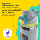 Bubba - Bouteille d’eau pour enfants Flo bubba, 473 ml, large ouverture, manchon en silicone, couvercle à bouton-poussoir, pierre pâle/lumière vive/scuba-Le contenant et le couvercle vont au lave-vaisselle, dans le panier supérieur pour un nettoyage facile