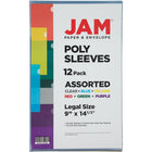 JAM Paper Plastic Sleeves - Legal Size - 9" x 14 1/2" - Assorted Colours - 12 Pack-Legal Size