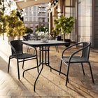 Table carrée de 28 po en verre et en métal, bordure en rotin noir et 2 chaises empilables en rotin noir (TLH-073SQ-037BK2-GG)-L'ensemble comprend une table et 2 chaises