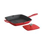 Tramontina - Poêle à griller avec presse en fonte émaillée 11 po – Rouge gradué-Fonte émaillée pour une distribution uniforme de la chaleur
