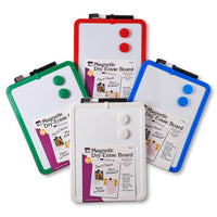 Charles Leonard Magnetic Dry Erase Boards, 8.5" x 11" White Surface, Assorted Frames, Pack of 4-Magnetic dry erase board comes in an assortment of colours that can easily match the decor in your home, dorm, classroom or office.