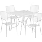 Table de jardin carrée de 35,5 po en acier blanc avec 4 chaises à dossier carré, intérieur/extérieur [CO-35SQ-02CHR4-WH-GG]-L’ensemble comprend une table et 4 chaises