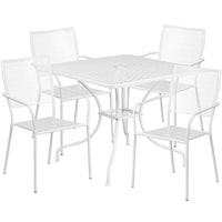 Table de jardin carrée de 35,5 po en acier blanc avec 4 chaises à dossier carré, intérieur/extérieur [CO-35SQ-02CHR4-WH-GG]-L’ensemble comprend une table et 4 chaises