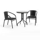 Table ronde de 23,75 po en verre et en métal et 2 chaises empilables en rotin noir (TLH-071RD-037BK2-GG)-Ensemble de table et chaises
