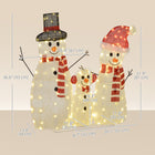 Outsunny Light Up Christmas Snowman Family 3-Piece Set with LED Lights - White-Includes 7 ground stakes and 6 zip ties for stability 