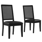 Modway - Arlo Cuir végétalien rembourré en faux rotin et bois Fauteuils d’accompagnement à manger Ensemble de 2 - Noir noir-Ensemble de 2 chaises de salle à manger