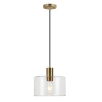 Hudson&Canal Henri 10" Wide Pendant with Glass Shade - Brass/Clear-Industrial design for your entryway, foyer, or kitchen