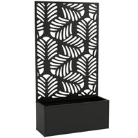 Outsunny Metal Raised Planter Box with 44.5" H Trellis - 24" L x 9" W - Monstera Leaf Cut-Outs -Privacy panel with monstera leaves cut-outs serves as a trellis 