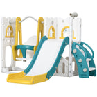 Qaba - Ensemble toboggan et balançoire 6-en-1 avec panier de basket, grimpeur - jaune-Conception 6-en-1 comprenant toboggan, balançoire, grimpeur, rangement, télescope, panier de basket
