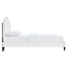 Modway Daisy Performance Velours Lit Plateforme Queen Avec Pieds en Bois et Manchons en Métal Doré - Blanc-Système de soutien en lattes de bois