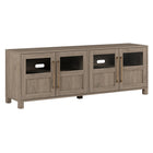 Hudson&Canal Holbrook TV Stand for TV's up to 75" - Antiqued Grey Oak-Features four doors with enclosed cabinets and 4 shelves for ample storage, the top half of each door features a glass panel, while the bottom half is solid MDF