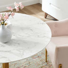 Modway Verne 40" Artificial Marble Dining Table - Gold White-Polished Gold Metal Pedestal Base