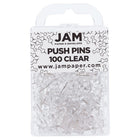 JAM Paper Colourful Push Pins - Clear - 100 Pack-Plastic Head Thumb Tacks | Colour: Clear