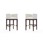 Manhattan Comfort Kingsley 21" Mid-Century Modern Faux Leather Upholstered Bar Stool - Ivory and Dark Walnut - 2 Pack-Mid-Century Modern Barstool with Backseat Perfect for Bar and Kitchen Use. Set of 2