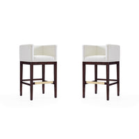 Manhattan Comfort - Tabouret de bar Kingsley 21" style milieu du siècle moderne, rembourré en similicuir ivoire et noyer foncé, lot de 2-Tabouret de bar moderne du milieu du siècle avec banquette arrière parfait pour un bar et une cuisine. Ensemble de 2