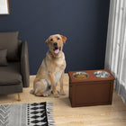 PawHut Elevated Large Dog Bowls with Storage - Brown-Removable stainless steel bowls perfect for treats, water, or food, easy to clean and fill 