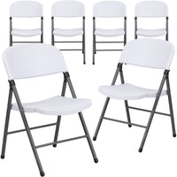 Flash Furniture HERCULES Granite Plastic Folding Chair with Charcoal Frame - White-White plastic folding Chairs with metal frame