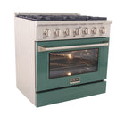 Kucht 36" KNG Series Pro Style Propane Gas Range - Stainless Steel/Green-Electronic ignition with auto re-ignition reduces the risk of gas leaks for enhanced safety