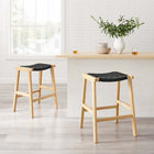 Modway - Saoirse Tabouret de comptoir en corde tissée en bois - Noir naturel - Ensemble de 2-Appuie-pieds et supports latéraux