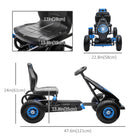 Aosom - Go-kart à pédales avec siège réglable, roues en caoutchouc et amortisseur - bleu-Frein à main, roue libre et marche arrière, pour une utilisation simple 