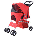 PawHut - Poussette pour chien pliage en un clic, poussette pour animal de compagnie avec porte-gobelet, 4 roues, transporteur de voyage avec freins, rouge-Fonction de pliage à une touche pour un rangement facile 