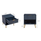 Manhattan Comfort DUMBO 20.07" Modern 1-Drawer Nightstand - Midnight Blue-Horizontal Glam Drawer Handles Made of Metal with a Gold Finish