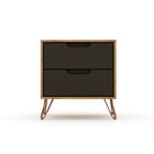 Manhattan Comfort - Rockefeller Table de Nuit 2 Tiroirs 20,08" Style Mid-Century Modern - Naturel et Gris Texturé - Lot de 2-Capacité de 11 lb par tiroir