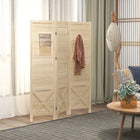 HOMCOM 3 Panel Freestanding Room Divider with Pegboard Display for Home Office - Natural Wood-Pegboard details and X-shaped accents add a classic touch 
