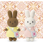 Just Dutch Miffy Handmade Bunny Plush Toy - Pastel Yellow Dress with Blue Flower Bag-Designed as a safe and durable collectible or decorative accent suitable for fans and collectors of all ages