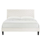 Modway Leah - Lit plateforme Queen en velours haute performance à motif chevrons avec pieds effilés en bois noir - Blanc-Assemblée requise