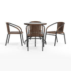 Table ronde en verre/métal 28 po, bordure en rotin brun foncé et 4 chaises empilables en rotin brun foncé (TLH-087RD-037BN4-GG)-5