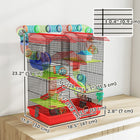 PawHut 23" H 5-Tier Small Animal House with Tunnel Tube System, Exercise Wheel and Water Bottle - Red-Included water bottle and food dishes simplify feeding 