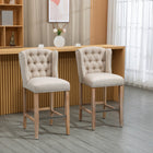 HOMCOM Upholstered Padded Bar Stools with Wood Legs - Beige - 2 Pack-Emulates the bar chair design, with linen-look fabric, suitable for counters, coffee shops, pubs, home bar
