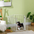 PawHut 30" H Foldable Indoor Dog Playpen with Door - White-Pull back the button and lift to open the door 