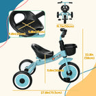 Qaba Kids Tricycle with Adjustable Seat and Basket - Blue-Features a fun and functional bell and basket 