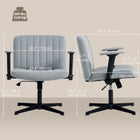 HOMCOM Criss Cross Wide Office Chair with Arms - No Wheels - Grey-Swivel seat for mobility
