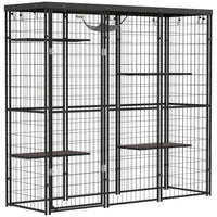 PawHut - Enclos pour chat en fil soudé extérieur/intérieur avec housse imperméable - 69 po L x 22 po l x 62 po H-Espace de vie spacieux de 10 pi² (0,96㎡) pouvant accueillir confortablement 1 à 3 chats jusqu'à 11 lb (5 kg) 