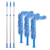 Gritt Commercial 22" Flexible Wand Duster - Microfiber and Chenille Sleeve - 6' Telescopic Pole - 3 Pack -Sleeves are machine washable